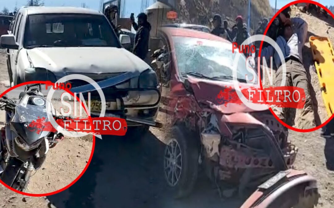 PUNO| IRRESPONSABLE CHOFER DE TAXI PROVOCÓ TRIPLE CHOQUE EN EL INGRESO A LA CIUDAD DE PUNO. REPORTAN UN HERIDO